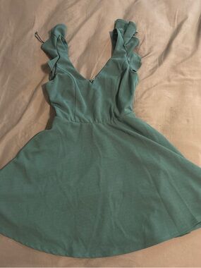 Ruffled V-Neck Mini Dress in Teal